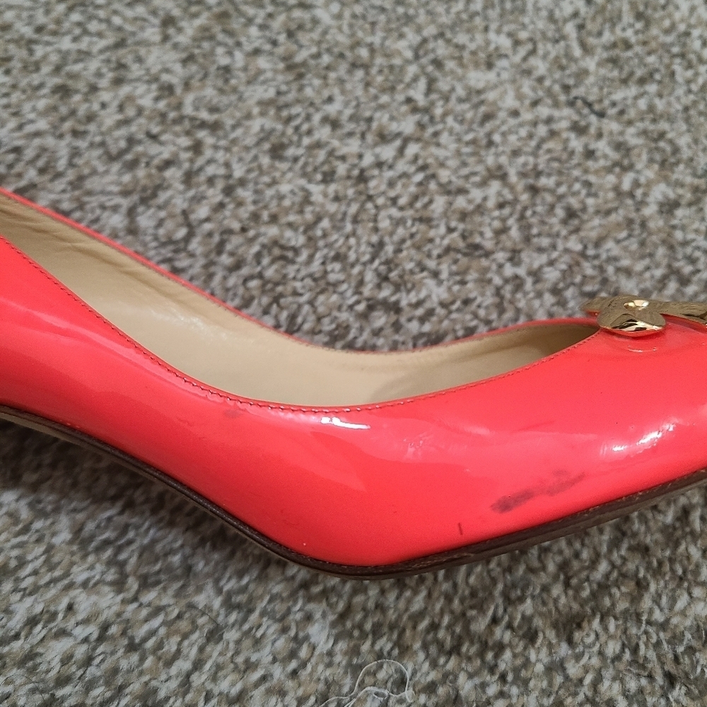Kate Spade Catia Geranium Salmon Coral Patent Bow Barbiecore Heels Pumps - Picture 6 of 9